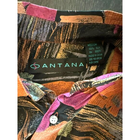 Vintage Santana Men's 100% Silk Abstract Print Button-Up Shirt Size Medium - Picture 3 of 7